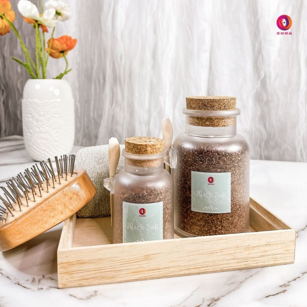 香氛浴鹽・黑鹽・牛奶瓶・細粒｜喜馬拉雅天然鹽晶 SPA 用品 - 蓋婭鹽晶