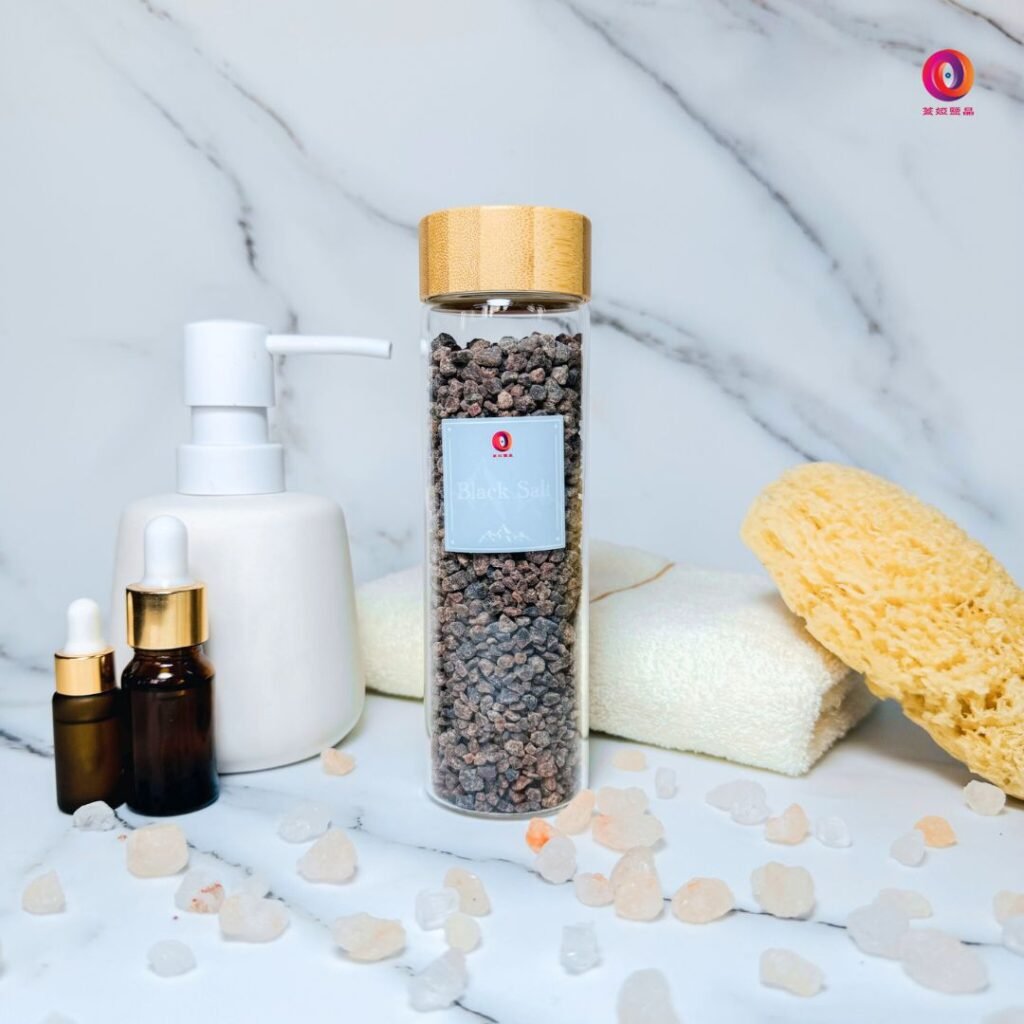 香氛浴鹽・黑鹽・玻璃瓶・粗粒｜喜馬拉雅天然鹽晶 SPA 用品 - 蓋婭鹽晶
